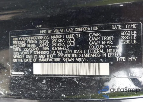 2016 Volvo Xc90 T6 Momentum z USA, uszkodzony, nr VIN YV4A22PK6G1064725